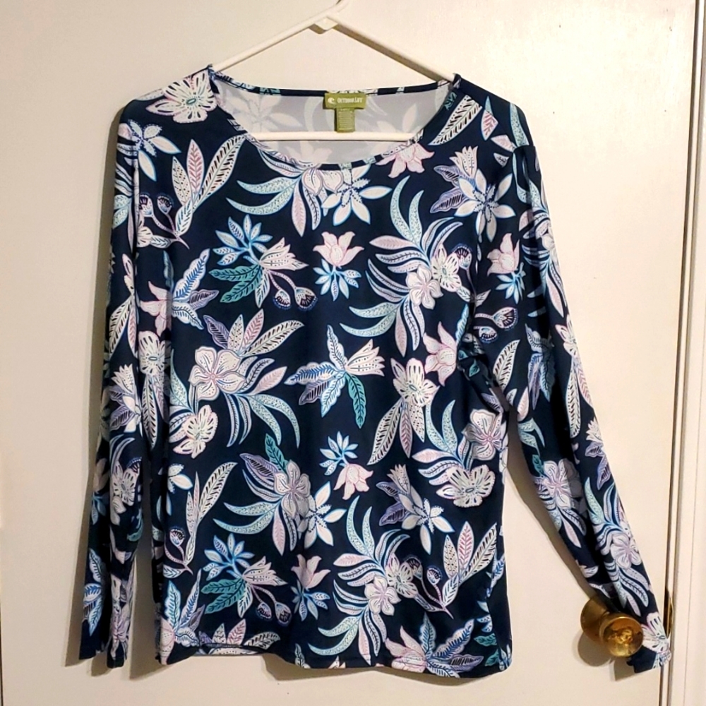Outdoor Life women's L blue and pink floral long-sleeved shirt
